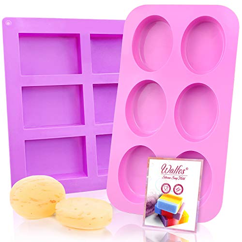 Walfos Soap Molds, 2 Size Silicone Soap Molds With Polished Surface, Easy To Release, Dishwasher Safe, Great For Homemade Craft Soap Mold, Cake Mold, Chocolate Mold & Ice Cube Tray #TOP28