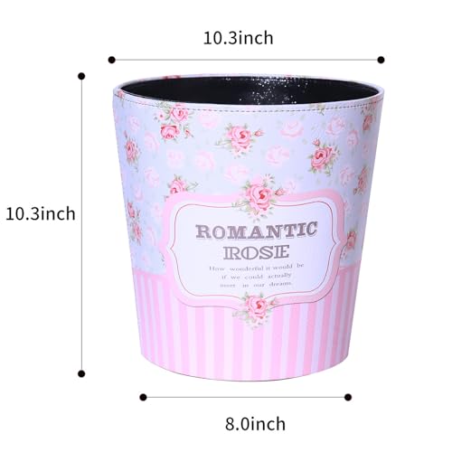 Image of PU Leather Small Trash Can Wastebasket, Round Garbage Container Basket for Bathrooms, Laundry Room, Kitchens, Offices, Kids Rooms, Bedrooms,Home Decorative Art Bin, 2.9 Gallon (Romantic Rose)