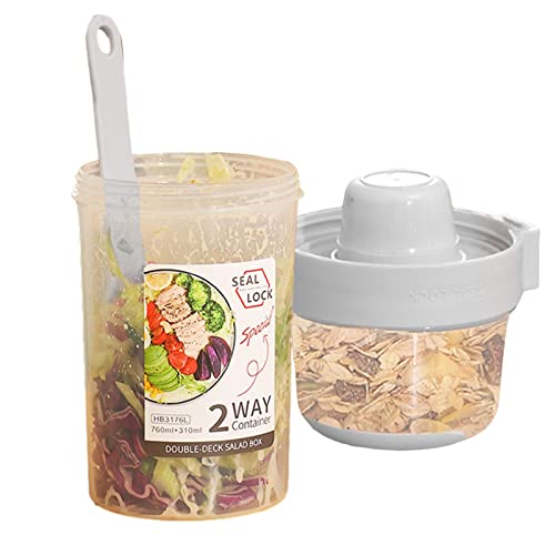 Jildouf Vasos de ensalada con tapas y tenedor, juego de recipientes para ensalada para llevar, con soporte para aderezo de ensalada, contenedor portátil de 29/36 onzas, recipiente de comida para