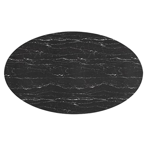 Image of Modway Lippa Oval 78 inch Mid-Century Modern Artificial Marble Dining Table in Gold Black
