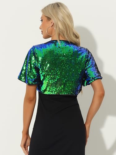 Image of Allegra K Sequin Bolero for Women's Sparkly Crop Glitter Formal Shrug for Evening Dresses