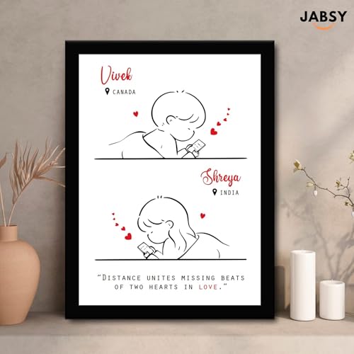 Image of JABSY Engineered Wood Personalized Couple Tabletop & Wall Mount Rectangular Framed Print - Living Room, Bedroom, Office Decor - Engagement, Wedding, Birthday, Anniversary Gift - 12 x 9 Inch, Black