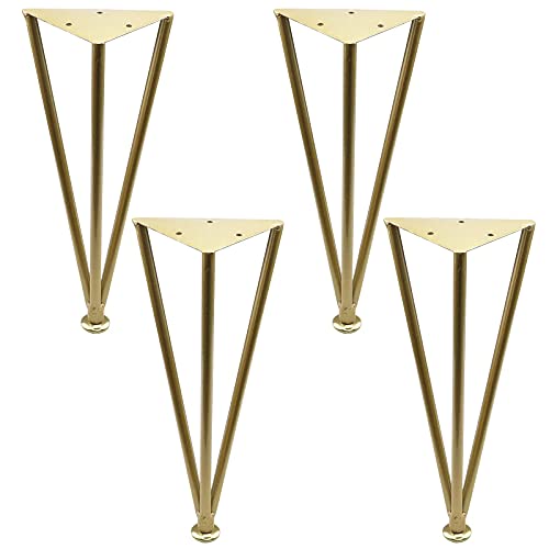 Geesatis 4 Pcs Gold Hairpin Table Legs Adjustable Metal Furniture Legs 3 Rod Feet for Coffee Table Desk, with Mounting Screws, Height 12 inch / 300 mm12ws2