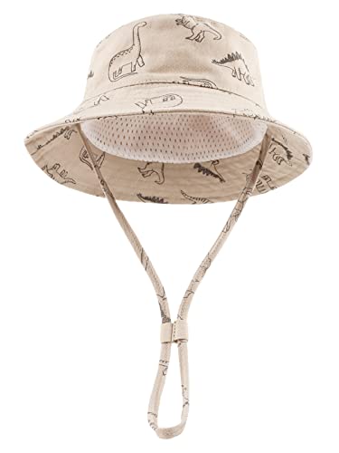 JANGANNSA Dinosaur Baby Boys Sun Hat Cotton Toddler Girls Bucket Hats Summer Sun Protect Cap for Kids (Khaki, 0-3 Months)