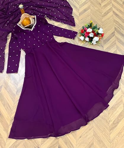 Image of Elegant Fox Georgette Gown with Sequence Work & Moti Lace Dupatta Party & Ethnic for Women