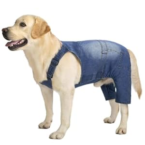 Dog Overalls Dog Jeans Jumpsuit Dog Denim Clothes Fashion Pet Jean Overalls Apparel Blue Vintage Washed Dog Pants Classic Jacket Dog Denim Shirts for Large Medium Dogs Pets Outfits