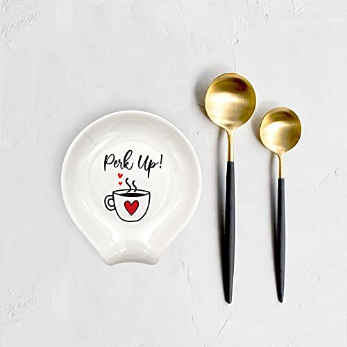 Family Kitchen Funny Kitchen White Ceramic Spoon Rests, Perk Up Coffee Tea Spoon Rest Holder For Coffee Bar Station Decor Coffee Lovers Housewarming Gift #TOP2