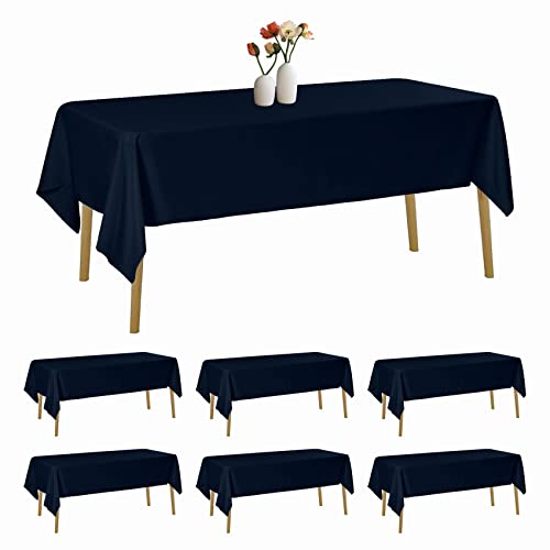 luccido 6 Pack Rectangle Tablecloth 60 x 102 Inches Navy Table Cloth Stain and Wrinkle Resistant Washable Polyester Fabric Table Cover for Party, Wedding and Banquet Decoration