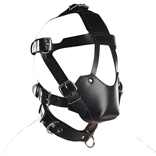YILUQIFLY Kopfhaube Geschirr Mundknebel Maulkorb BDSM Bondage Sklave Kopfbedeckung Erwachsenensexspielzeug Fetisch Knebel Maske Cosplay (A)