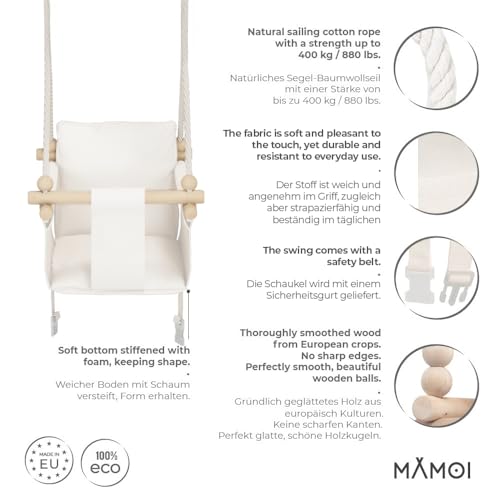 MAMOI Babyschaukel Kinderschaukel Holz + SICHERHEITSGURT, Schaukel für Kinder Garten Indoor Outdoor - 4