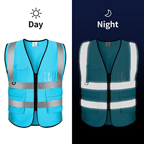 Reflective Vest Class 2 Safety Vests Ansi With 5 Pockets Zipper High Visibility Construction Uniform #TOP2