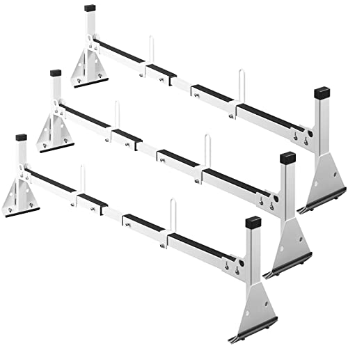 Vevor Van Ladder Roof Racks, 3 Bars, Adjustable 56In-57In Ladder Racks For Van Matte Coating Van Rack With Ladder Stoppers, 661 Lbs Capacity, Compatible With Chevy Express Fullsize Van 1996-Up, White #TOP7