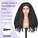 Aminow Afro Curly Headband Wig Synthetic Yaki Curly Half Wigs for Black Women Glueless Headband Wig with Bottom Bouncy Curls Blowout 4c Hair Style Natural Black 22 In