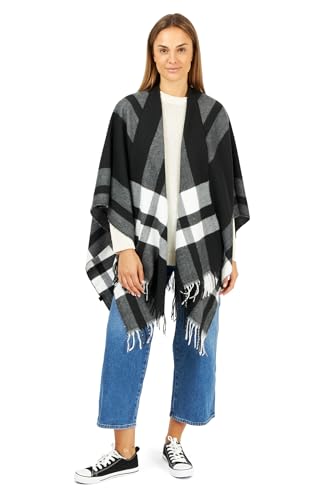 Image of Women's Shawl Wrap Poncho Ruana Cape Cardigan Sweater Open Front for Fall Winter Spring