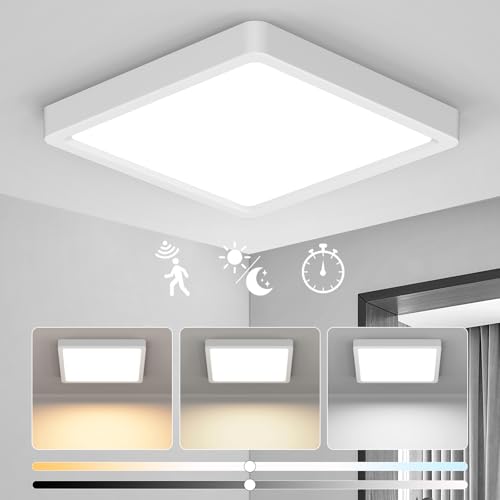 Reviews de Techos con plafon - los preferidos. 50 Lámparas para Entrada 22.5cm 3000K/4000K/6500K Lámpara de Techo LED Detección de movimiento, Cuadrada Plafon Modernas para Cocina/Pasillo/Armario/Baño/Sala Temperatura de Color...