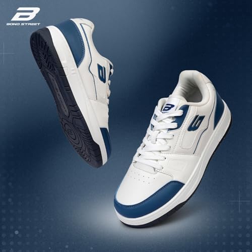 Image of Bond Street Men's White & Beige PU Casual Sneakers | Stylish Lace-Up Shoes for Men | Lightweight Footwear | Comfortable & Durable PVC Sole Sneakers