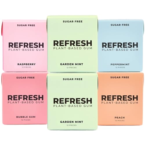 Refresh Gum, Sugar Free, Natural, Xylitol, Long Lasting Chewing Gum,
