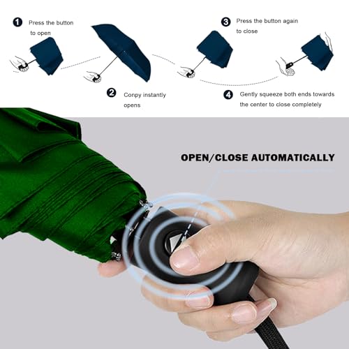 Image of SIEPASA Windproof Travel Compact Umbrella-Automatic Umbrellas for Rain-Compact Folding Umbrella, Travel Umbrella Compact, Small Portable Windproof Umbrellas for Men Women Teenage. (Green)