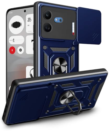 Image of WOW IMAGINE Tough Armor Bumper Mobile Back Case for Nothing Phone 4b 5G | Sliding Camera Cover | Shock Proof 360 Protection | Hybrid PC + TPU | Ring Holder with Kickstand - Blue