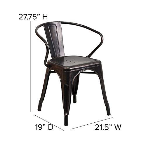 Emma + Oliver Commercial Grade Black-Gold Metal Indoor-Outdoor Chair With Arms #TOP1