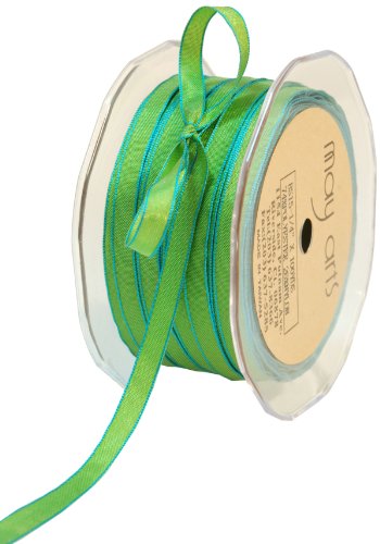 May Arts 1/4-Inch Wide Ribbon, Sage and Turquoise Iridescent