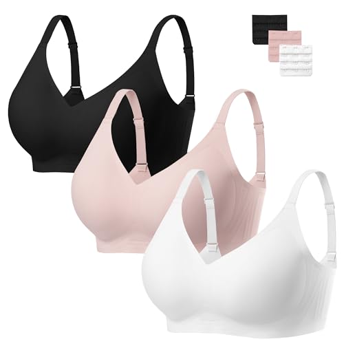 Image of habibee Wireless Jelly Bra for Women Comfort Seamless Full Coverage Bras | No Underwire, 3 Pack Everyday Bralettes, V Neck, T-Shirt, Back Smoothing, Comfortable Brassiere, Soft Gel, Push Up, Sport