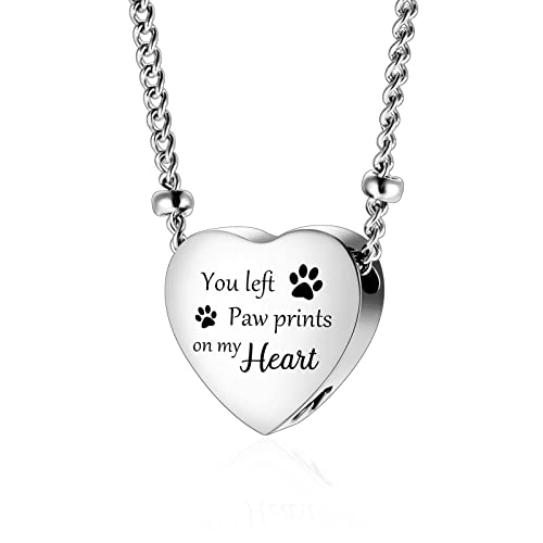 Xiuda Urn Necklace For Ashes With Paw Prints Heart Cremation Jewelry For Dog Ashes- You Left Paw Prints On My Heart #TOP9