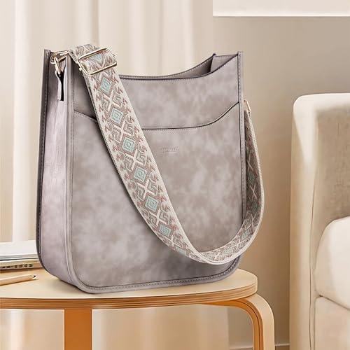 Image of HKCLUF Crossbody Bag for Women Vegan Leather Hobo Handbags Guitar Strap Purse Shoulder Bucket Bag with 2PCS Adjustable Straps