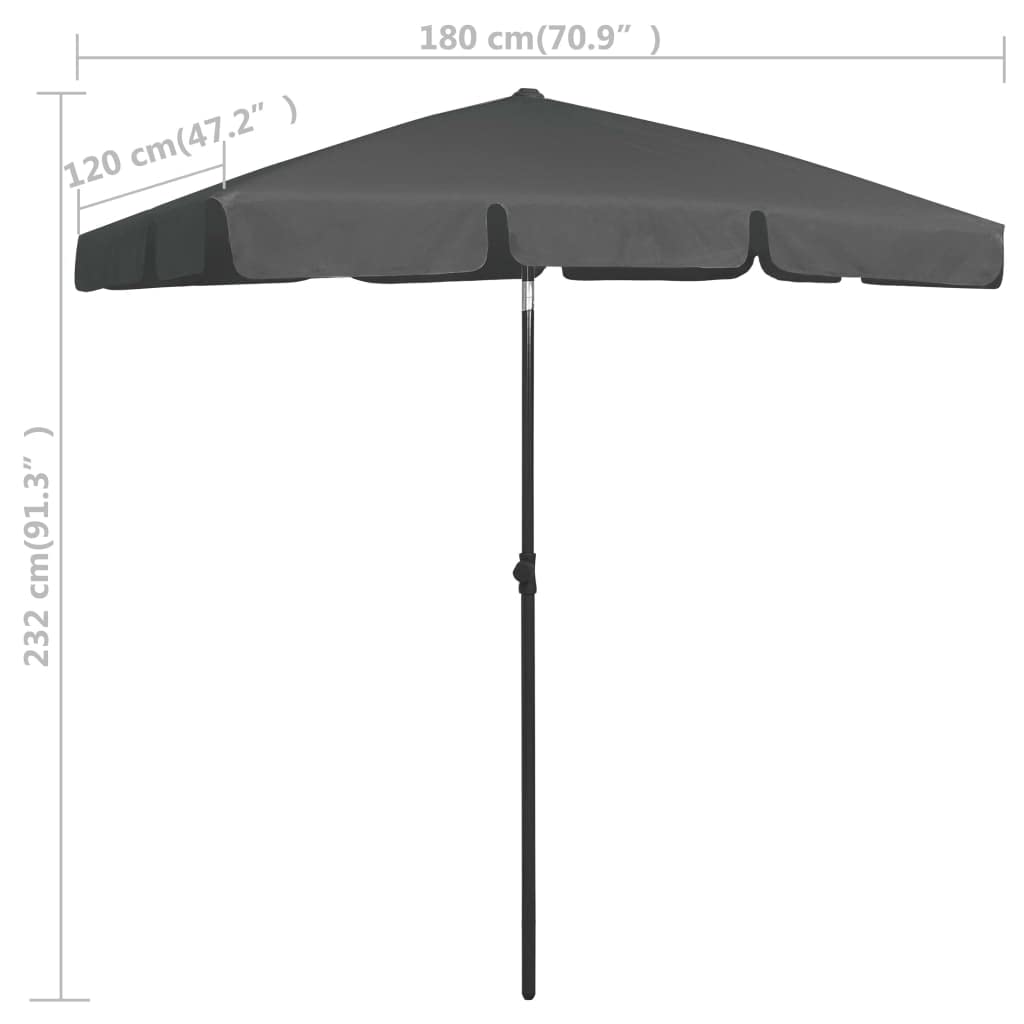 Parasol plażowy, antracyt, poliester, 180 x z mechanizmem przechylania, ochrona przed promieniowaniem UV, do ogrodu, na balkon, taras, plażę, kemping jako ochrona przed słońcem i zapewnia