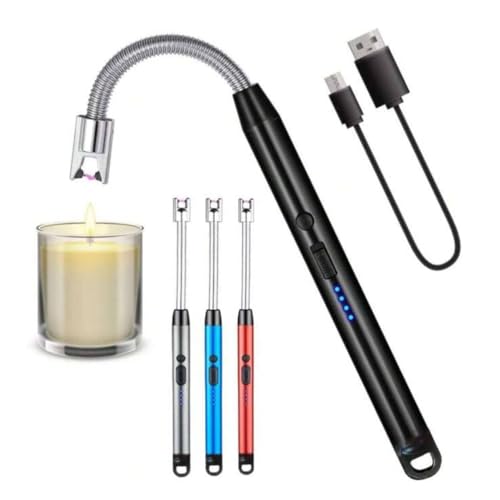 MOMENT Electric Arc Lighter Candle Lighter 25cm Long Flameless Windproof Plasma USB Rechargeable with Flexible Neck/LED Power Display/Safety Switch for BBQ Grill Camping Stove (Random Color)