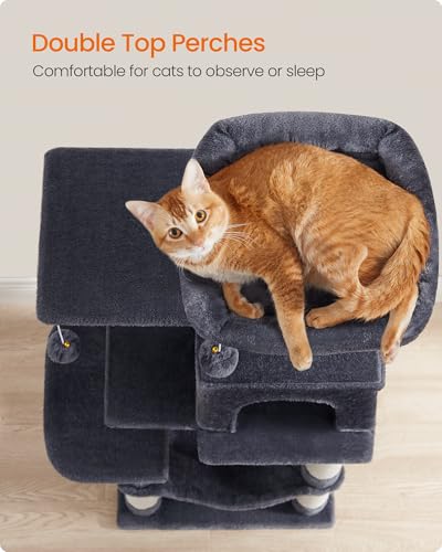 Image of Feandrea Cat Tree, 44.1-Inch Cat Tower, Plush Multi-Level Condo with 4 Scratching Posts, 2 Perches, Hammock, Cave, Smoky Gray UPCT261G01