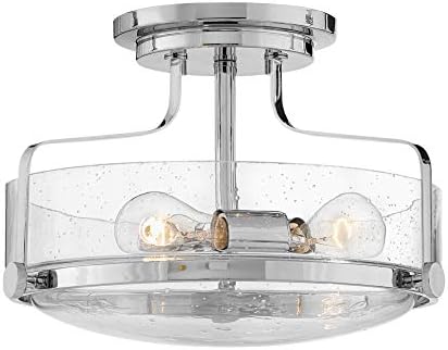 Hinkley Harper 3641CM-CS Medium Semi-Flush Mount Ceiling Light, Sleek, Retro Style, Chrome and Clear Seedy Glass