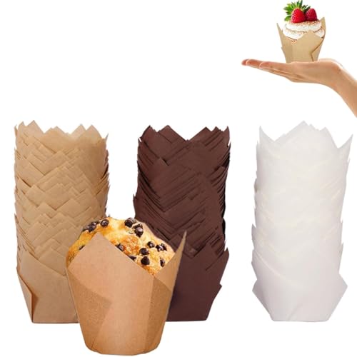 150 Pack Greaseproof Tulip Paper Baking Cups for Muffins Ideal for Baby Showers Weddings Birthdays and Catering Events
