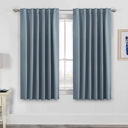 Image of H.VERSAILTEX Blackout Curtains Thermal Insulated Window Treatment Panels Room Darkening Blackout Drapes for Living Room Back Tab /Rod Pocket Bedroom Draperies, 52 x 63 Inch, Stone Blue, 2 Panels