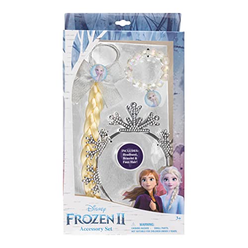 Frozen 2 Girls Hair Accessory Set with Headband, Elsa Faux Hair Braid and Bead Bracelet - Ages 3+