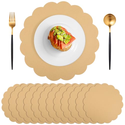 60 Pcs Kraft Paper Placemats, 13.5 Inch Scalloped Thanksgiving Placemat