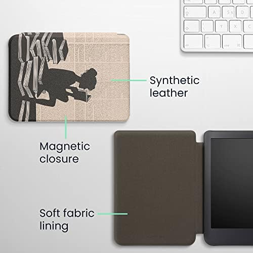 kwmobile Case Compatible with Kobo Clara 2E / Tolino Shine 4 Case - eReader Cover - Girl and Books Black/Beige — view 4