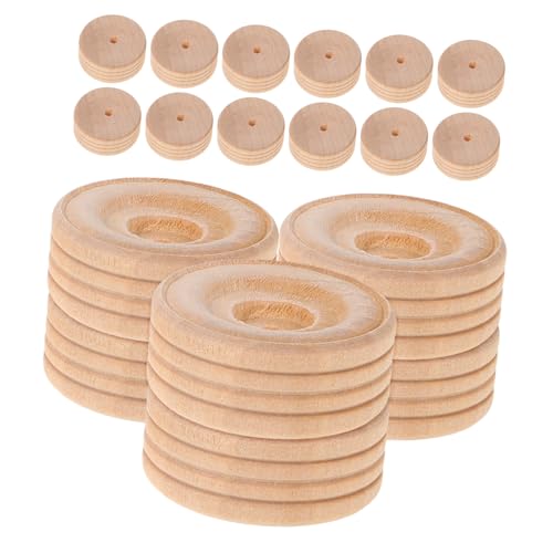 ibasenice 20 piezas Ruedas de Madera para Manualidades Modelo de Coche sin Tratar con Orificio de Accesorios Educativos para Proyectos DIY Infantiles