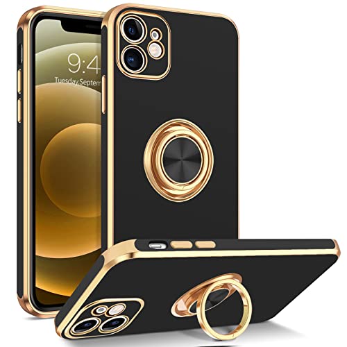 Bentoben Compatible With Iphone 12 Mini Case With 360° Ring Holder, Shockproof Kickstand Support Car Mount Women Men Non-Slip Protective Phone Case For Iphone 12 Mini 5.4", Black/Gold #TOP20
