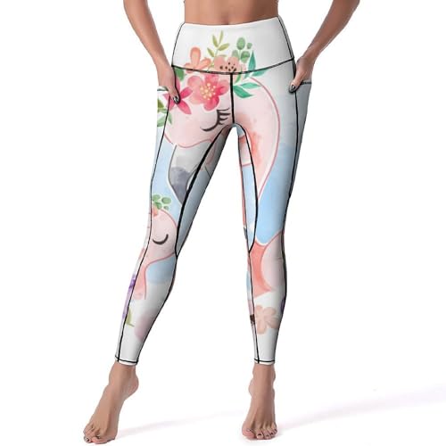 Legging de sport yoga taille haute motif flamant rose de qualité supérieure