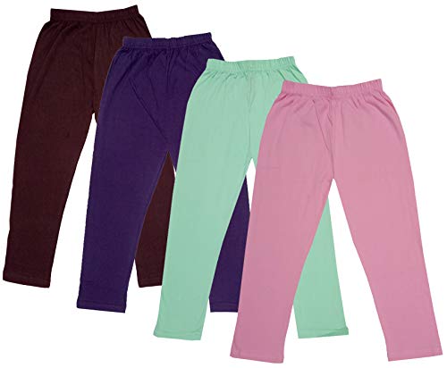 Image of IndiWeaves Girls Super Soft Cotton Solid Capri Pants (Light Purple, Sea Green, Wine, Brown, 12-14 Years) Pack of 4