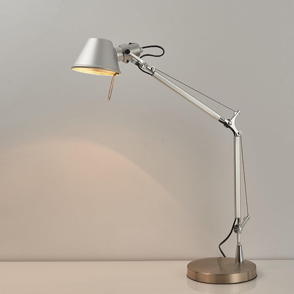 Lampada da scrivania in metallo, design a braccio oscillante con interruttore on/off e regolazione multi-giunto, lampada da lettura attenta per camera da letto, studio e ufficio