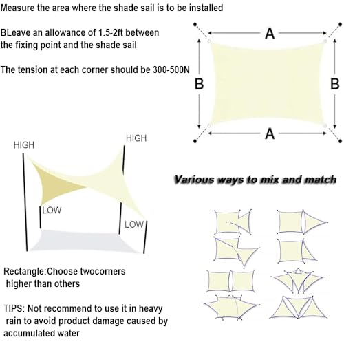 Voile d'ombrage imperméable 4x6m pour bloquer le soleil et la pluie - 8