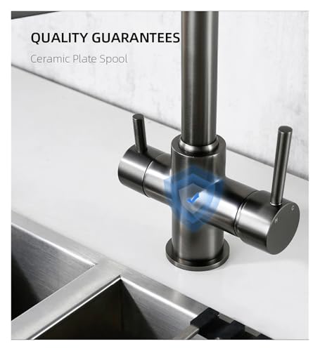Mélangeur à 3 voies avec double bec extractible en laiton pour optimiser l'espace de cuisine - 4