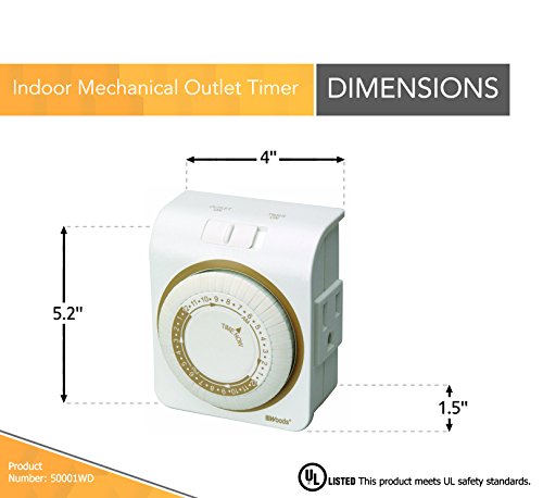 Woods 50001Wd Indoor 24-Hour Heavy Duty Plug-In Mechanical Timer, 1 Grounded Outlet #TOP1