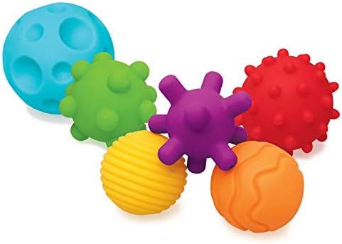 INFANTINO Textured 6 Piece Multi Ball Set for Babies and Toddlers, Multiple-Colors, Sizes & Shapes, Soft Tactile Balls for Sensory Exploration and Engagement, Ages 6 Months Plus