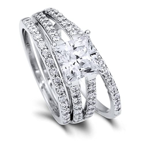 Berricle Sterling Silver Solitaire Wedding Engagement Rings 2 Carat Princess Cut Cubic Zirconia Cz Statement Split Shank Ring Set For Women, Rhodium Plated Size 7 #TOP11