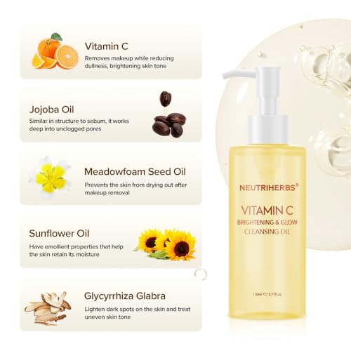 Neutriherbs Makeup Remover Oil Cleanser, Vitamin C Cleansing Oil for Long Last and Waterproof Makeup