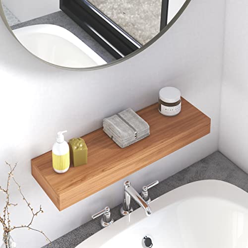Aquateak Sermata 3" Thick 30" Wide Floating Hollow Teak Wall Shelf #TOP1