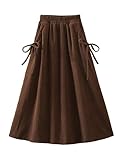 Remarque : lavable en machine Jupe plissée mi-longue en velours côtelé avec taille élastique et nœud papillon pour femme Automne/hiver, marron, Large